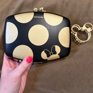 Sephora Disney Minnie Mouse Black w/ Gold Polka Dots Clutch & Gold Hair Clip
